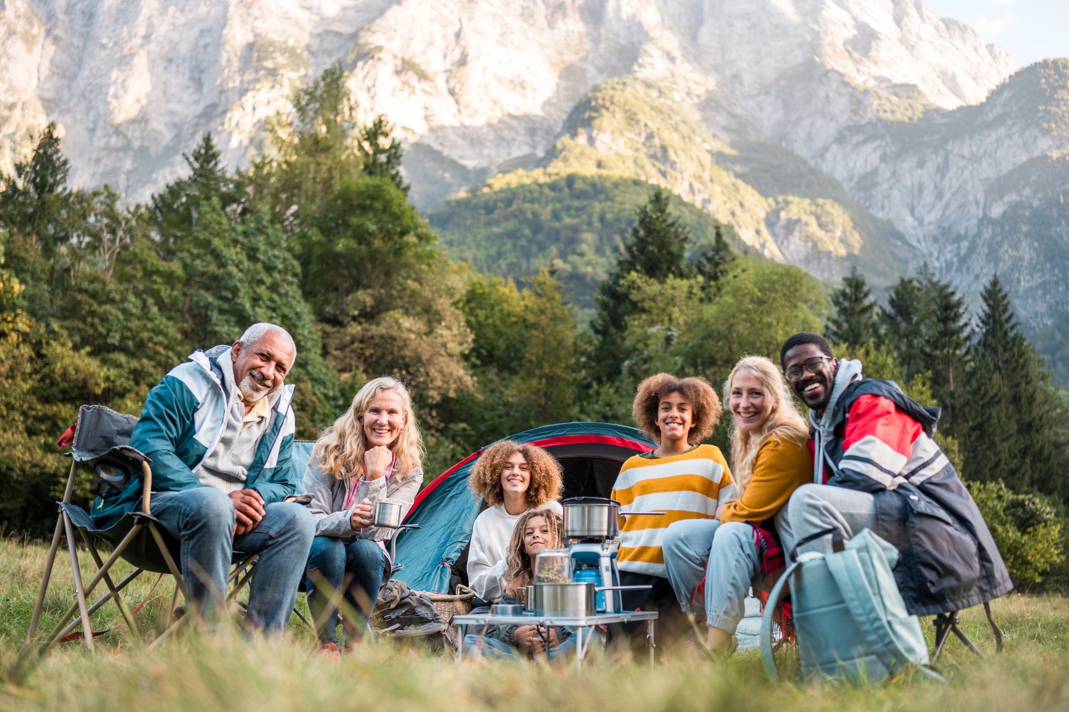 Group gathered at camp during a mentoring retreat